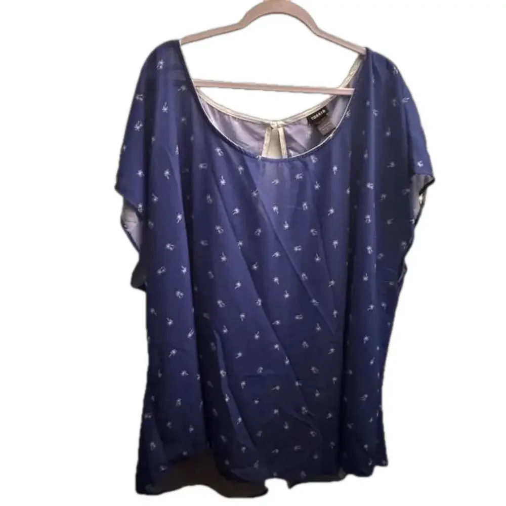 TORRID Button Back Sheer Purple Beach Tunic Top Palm Trees 🌴 Size 4